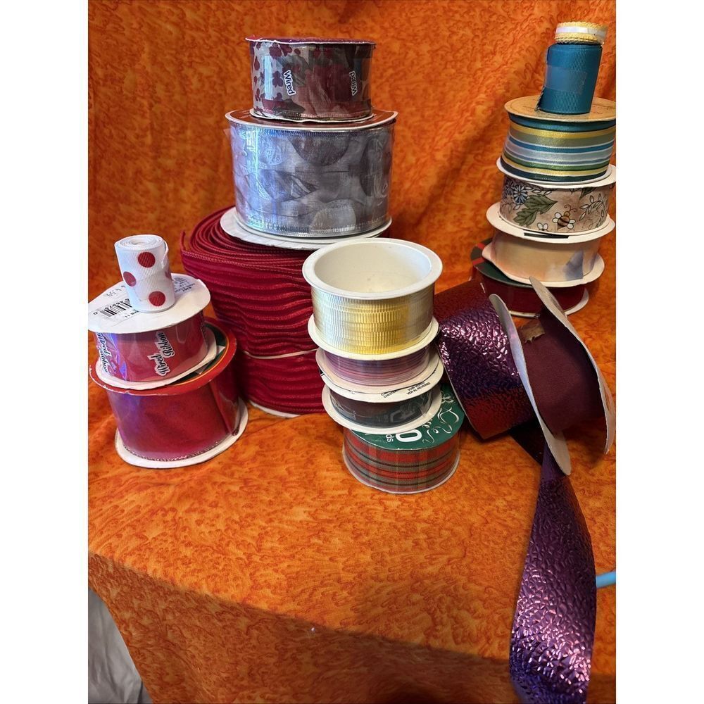 Huge Lot Of Ribbon-Lace~Satin~ Kringle~Wired~Velvet New/Used‎ 100+ Feet